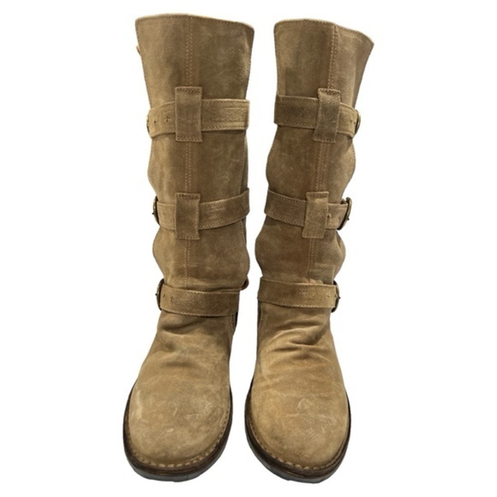 FIORENTINI + BAKER ETERNITY SUEDE TRIPLE BUCKLE BOOTS IN TAN SZ 36